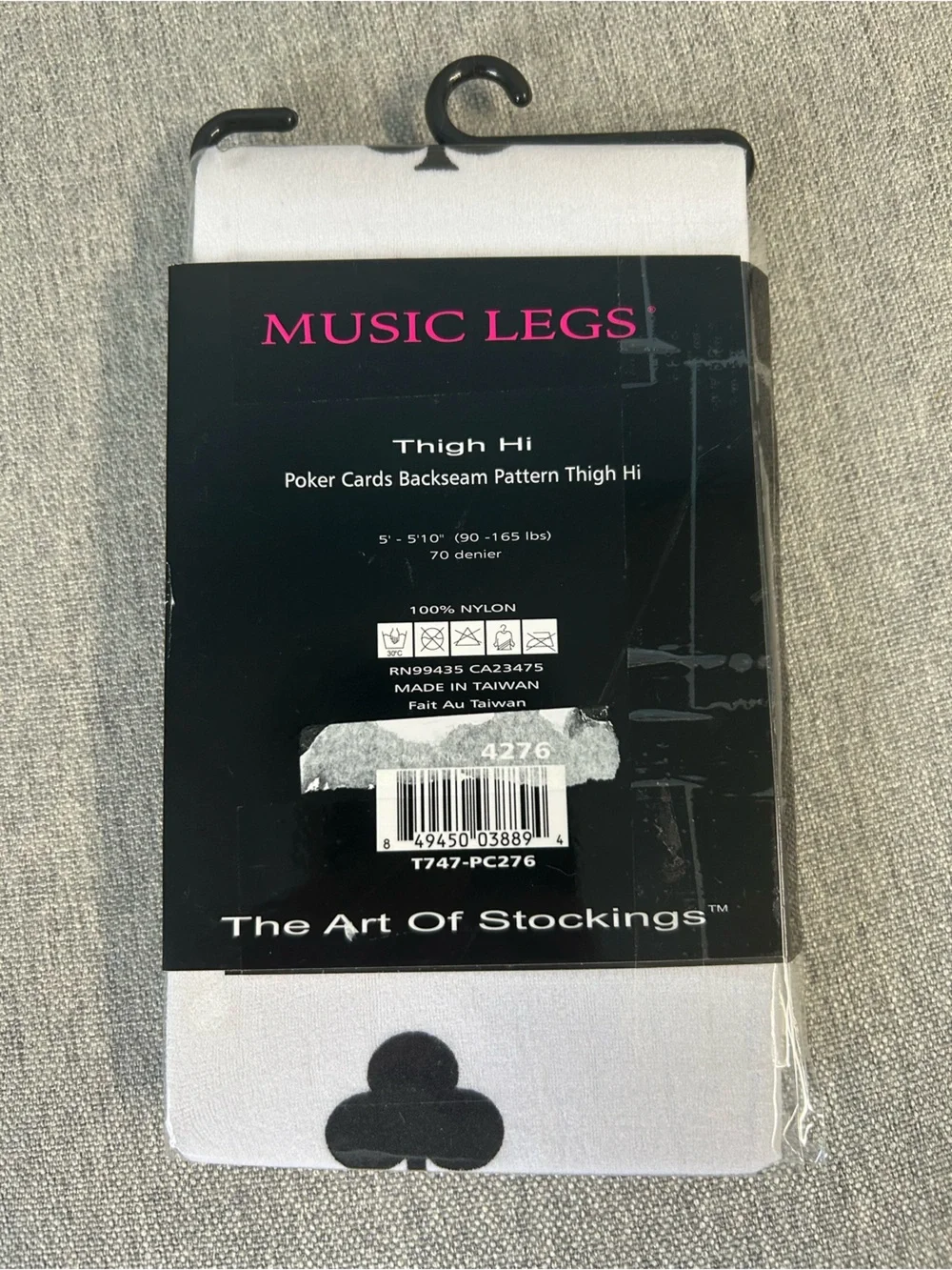 Music Legs White Thigh High Socks with Red and Black Card Suits